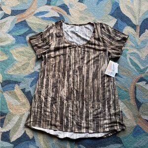 LuLaRoe Short Sleeve Top in Brown and Cream